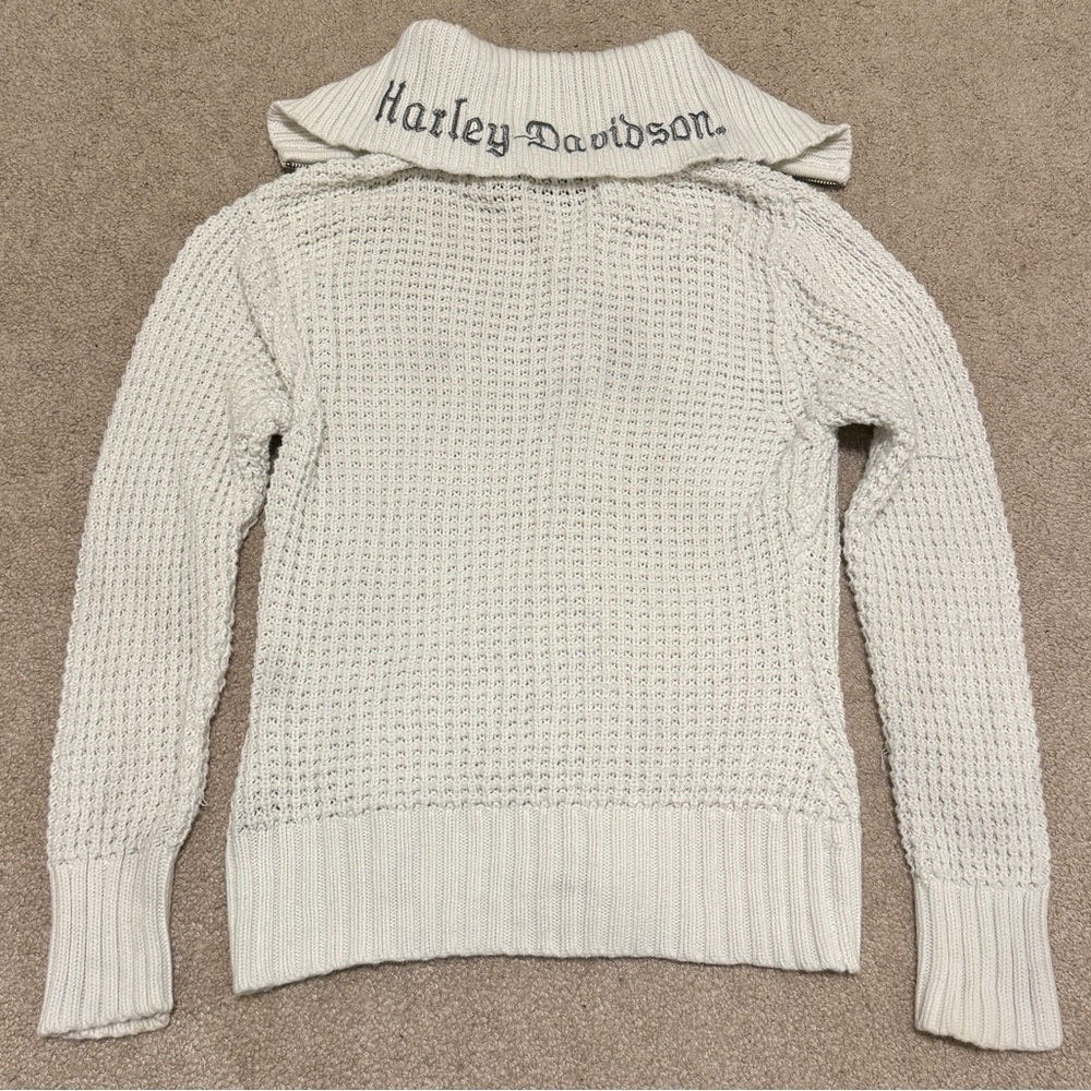 Harley Davidson Women’s Zip Up Sweater Size Medium Y2K Chunky Knit Pullover